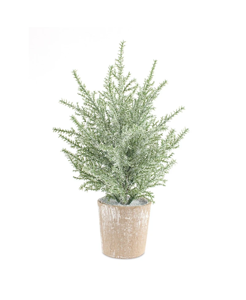 Slickblue Premium Quality Potted Icy Pine Tree Set - Pack of 6 Lifelike 12" Artificial Trees for Winter and Holiday Decor