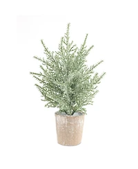 Slickblue Premium Quality Potted Icy Pine Tree Set - Pack of 6 Lifelike 12" Artificial Trees for Winter and Holiday Decor