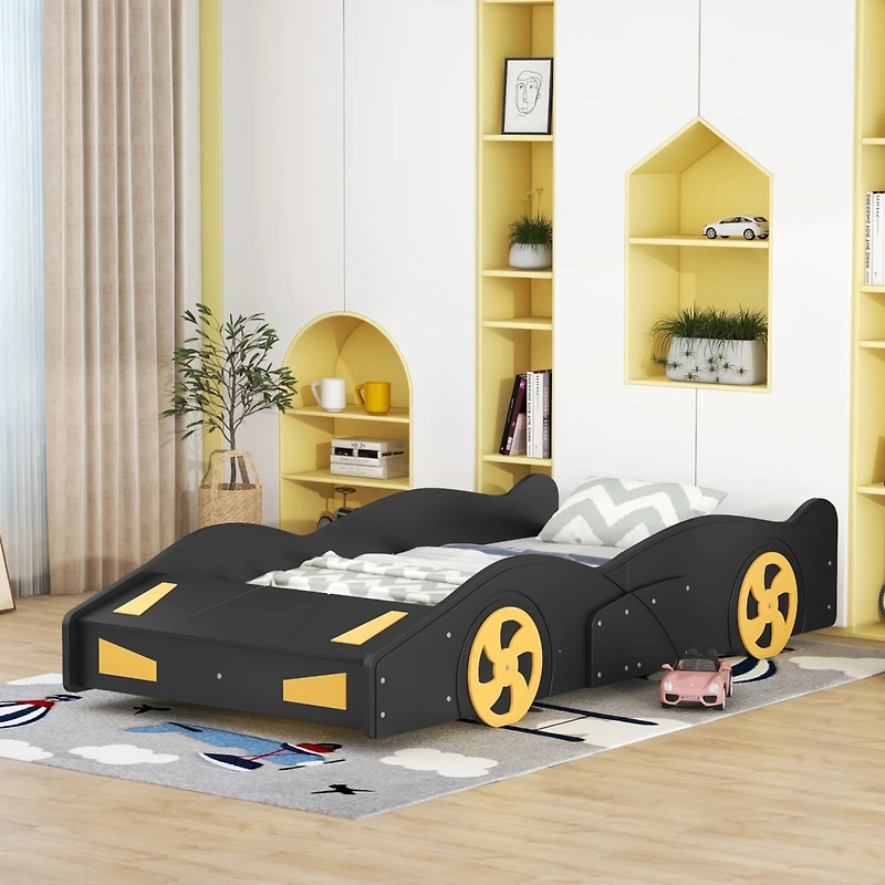 Streamdale Blue & Yellow Race Car Platform Bed with Storage