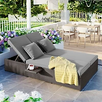 Streamdale Furniture Gray Wicker Rattan Double Sunbed Recliners for 2