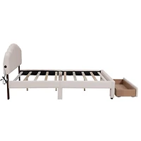 Streamdale Teddy Fleece Queen Upholstered Platform Bed With Drawer, White