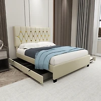 Streamdale Furniture Beige Queen Upholstered Bed with Trundle