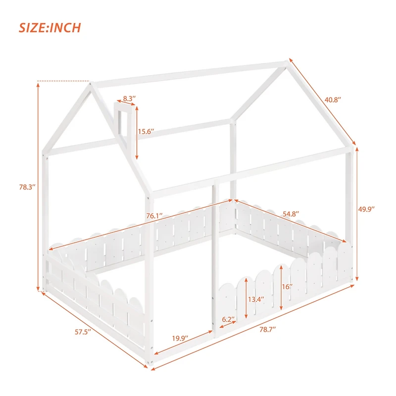 Streamdale Full Size Wood House Bed with Fence