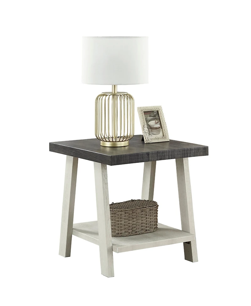 Streamdale Two-Tone Wood Shelf End Table in Weathered Charcoal and Beige