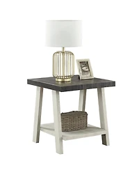 Streamdale Two-Tone Wood Shelf End Table in Weathered Charcoal and Beige