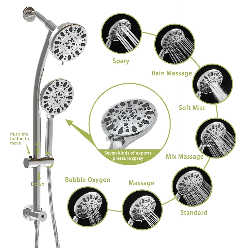 Multi Function Dual Shower Head - Shower System With 4.7 Rain Showerhead, 7-Function