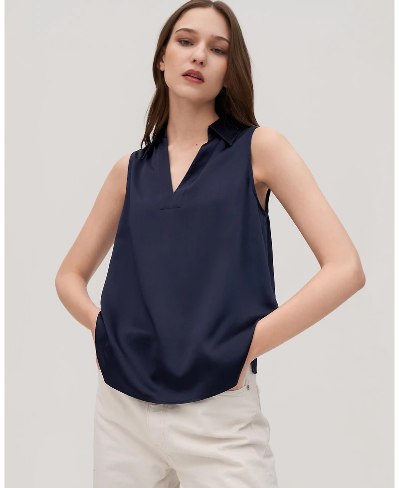 V-Neck Sleeveless Silk Violet Blouse For Women