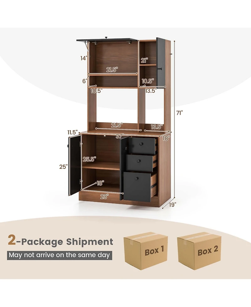 71" Tall Kitchen Pantry Buffet Hutch Freestanding Storage Cabinet 4 Doors