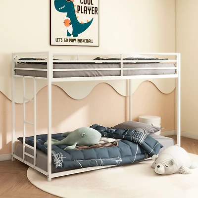 Simplie Fun Adam Sturdy Twin over Twin Metal Bunk White for Kids and Adult, Low Profile and Easy Climbing with Stable Ladder