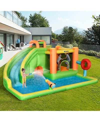 Outsunny 7-in-1 Backyard Inflatable Bounce House W/ Slide & Water Blaster