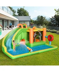 Outsunny 7-in-1 Backyard Inflatable Bounce House W/ Slide & Water Blaster
