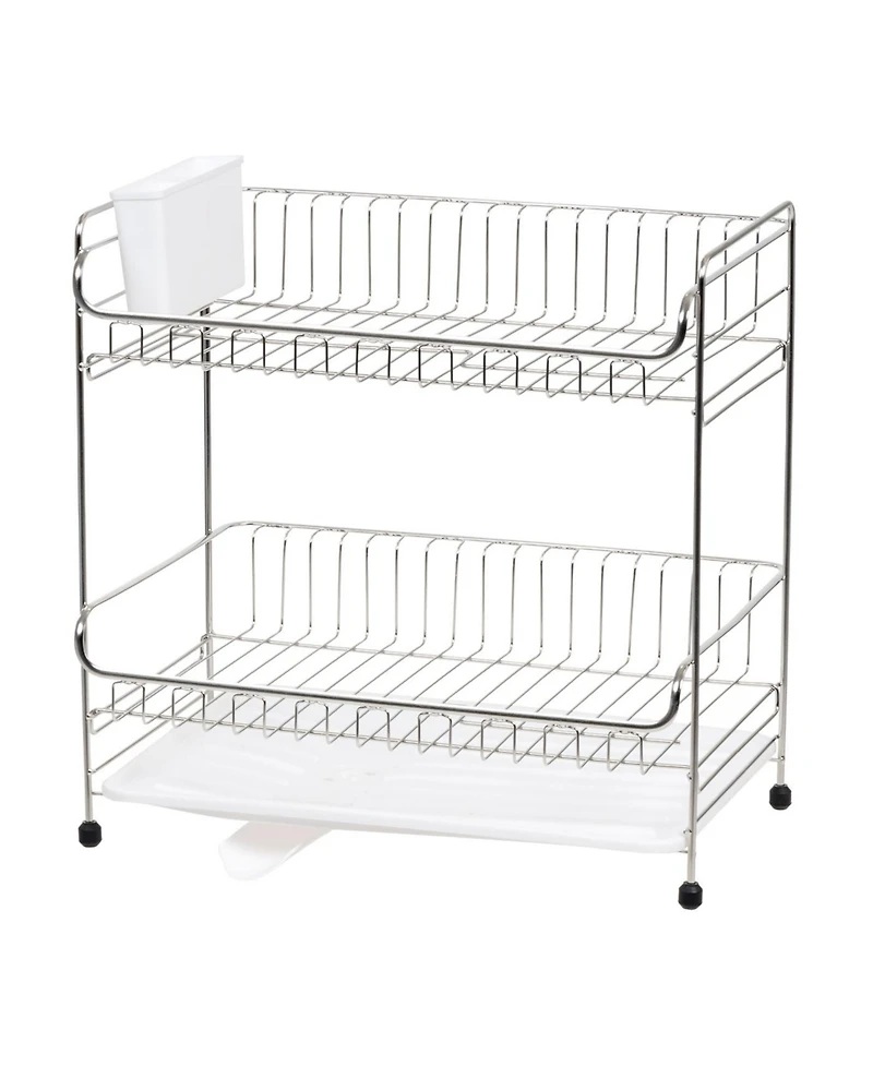 Iris Usa 2-tier Medium-sized Dish Rack with Drain Spout, White