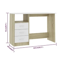vidaXL Desk with Drawers White and Sonoma Oak 43.3"x19.7"x29.9" Engineered Wood