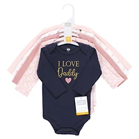 Hudson Baby Girls Cotton Long-Sleeve Bodysuits 5-Pack