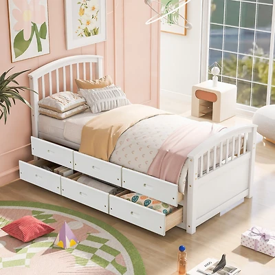 Streamdale Twin Size Platform Storage Bed Solid Wood Bed With 6 Drawers
