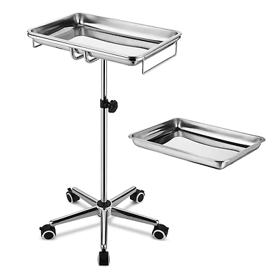 Mobile Mayo Stainless Steel Tray Stand Trolley Medical Doctor Salon Equipment