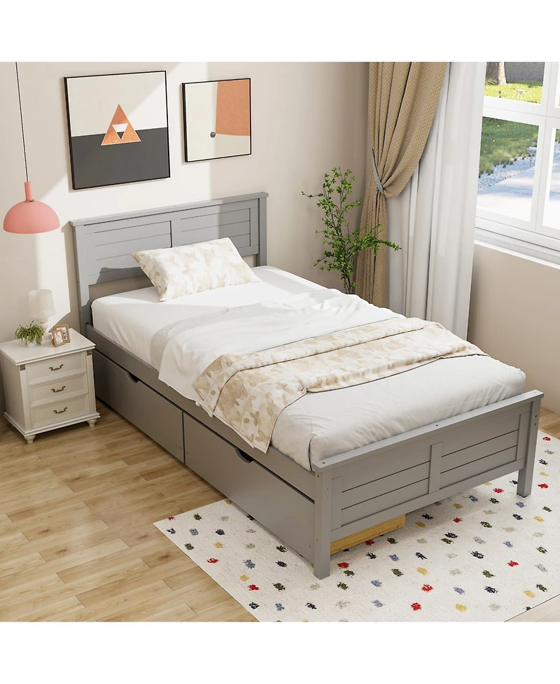 Twin Bed Frame with Storage Drawers