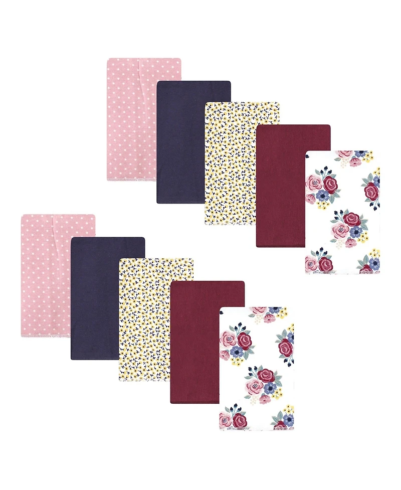 Hudson Baby Girls 10-Piece Flannel Cotton-Poly Burp Cloth Blend
