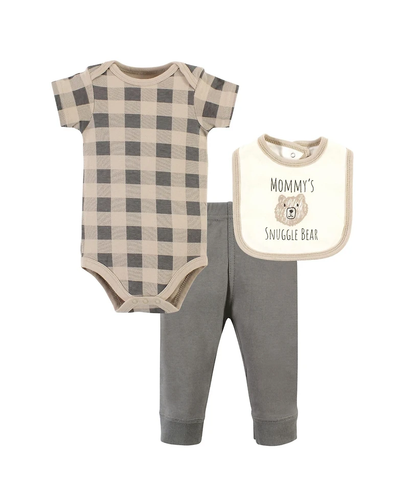 Hudson Baby Boys Unisex Cotton Complete Outfit Bodysuit, Pants, and Feeding Bib