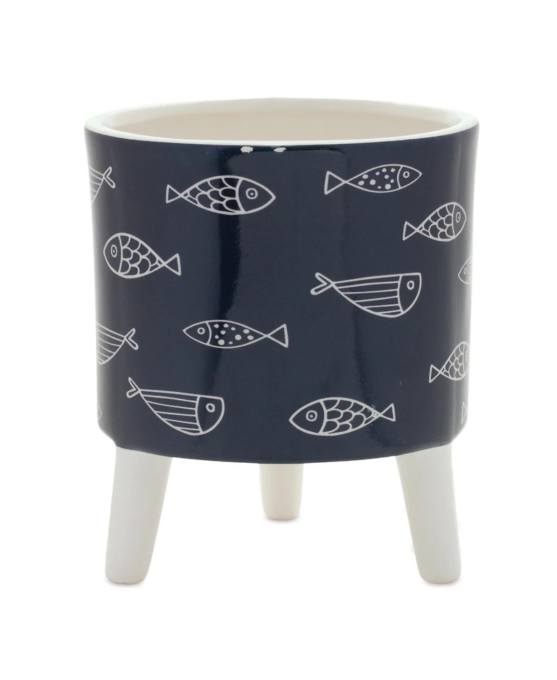 Slickblue Set of 12 Coastal Fish Pattern Planters With Legs for Nautical-Themed Indoor and Outdoor Decor