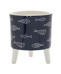 Slickblue Set of 12 Coastal Fish Pattern Planters With Legs for Nautical-Themed Indoor and Outdoor Decor