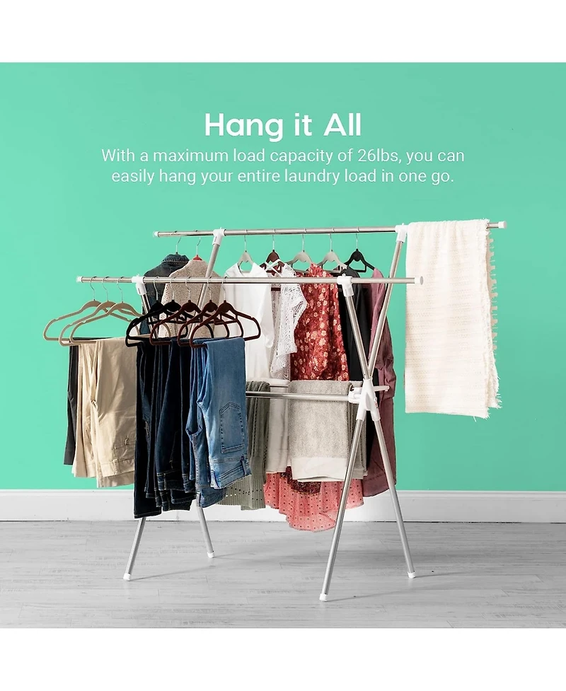 Iris Usa Foldable Clothes Drying Rack with Extendable Rods for Large Laundry Loads