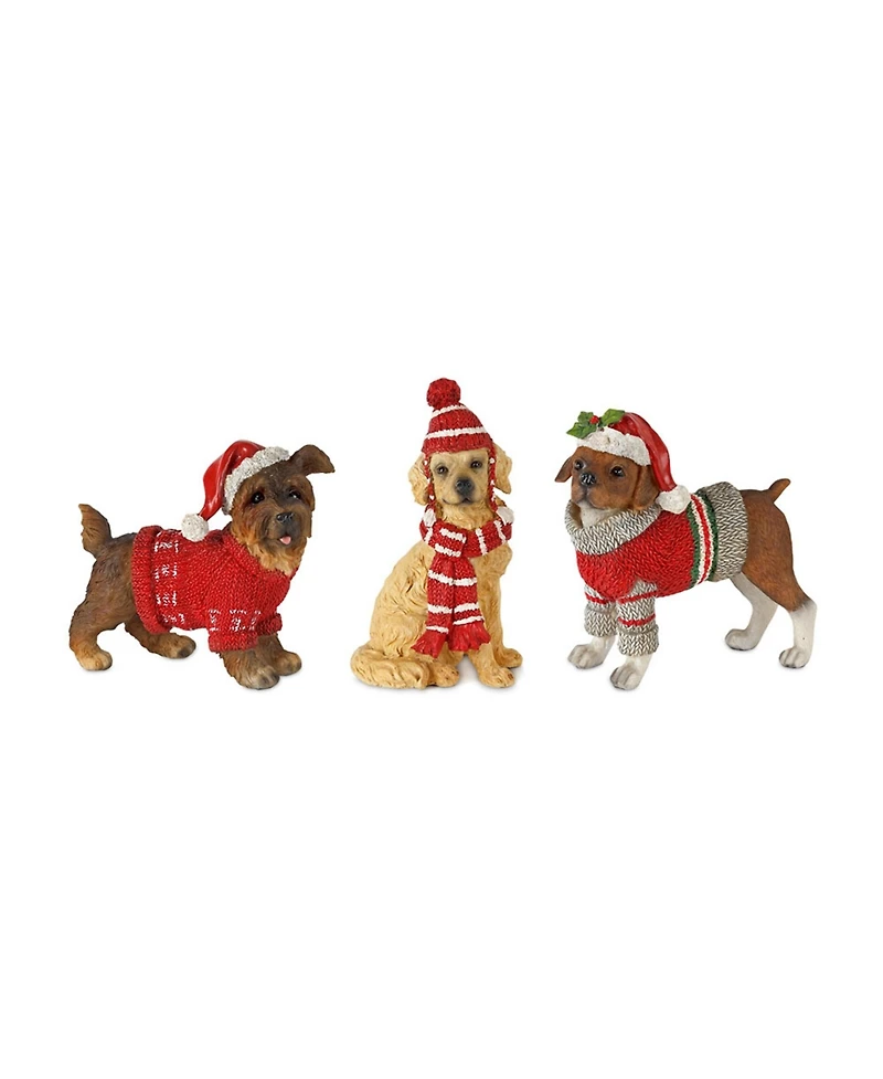 Slickblue Winter Dog Figurine With Hat And Sweater Accent (Set of 6)
