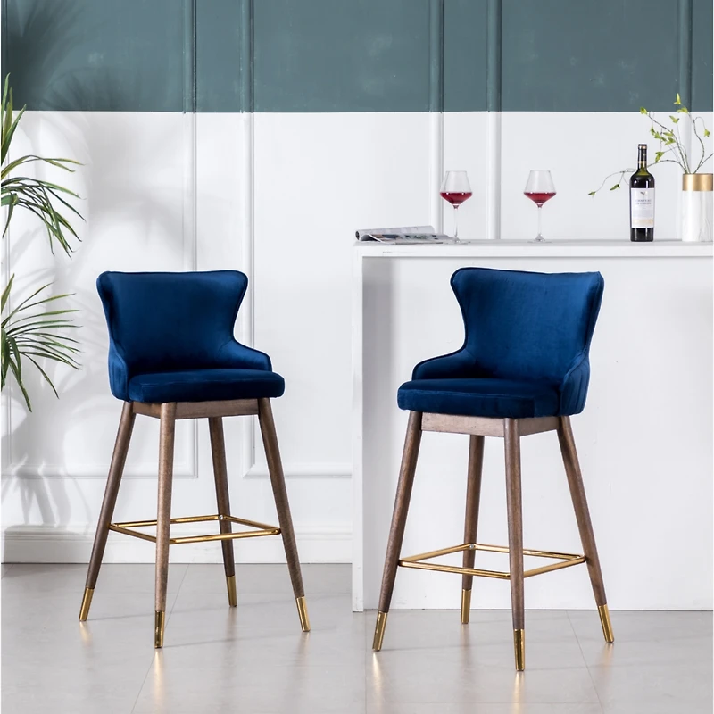 Simplie Fun Fabric Upholstered Wingback Bar Stools, Set of 2, Blue