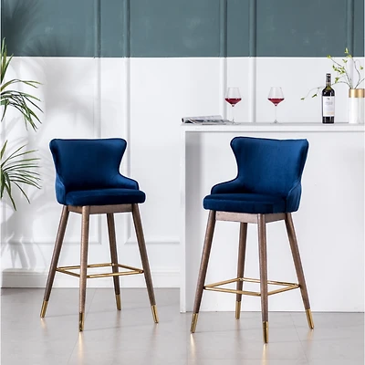 Simplie Fun Fabric Upholstered Wingback Bar Stools, Set of 2, Blue