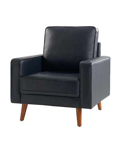 Mid-century Modern Elizabeth Genuine Leather Armchair with Wood Flared Legs