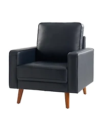 Mid-century Modern Elizabeth Genuine Leather Armchair with Wood Flared Legs