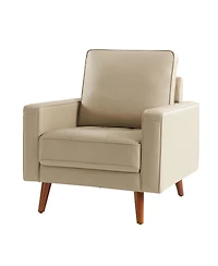 Mid-century Modern Elizabeth Genuine Leather Armchair with Wood Flared Legs