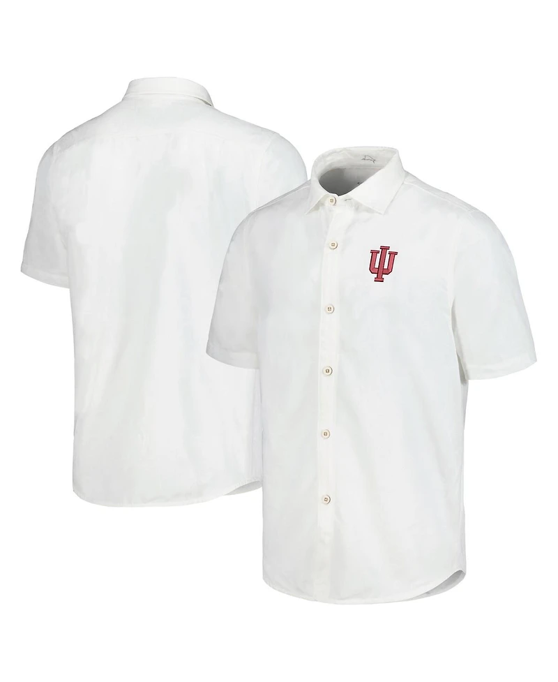 Tommy Bahama Men's White Indiana Hoosiers Coconut Point Palm Vista IslandZone Camp Button-Up Shirt