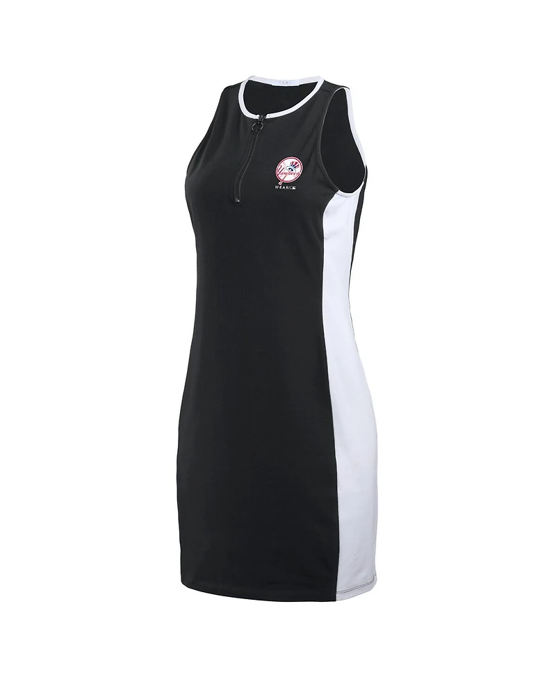 Wear by Erin Andrews Women's Black New York Yankees Colorblock Quarter-Zip Sleeveless Dress