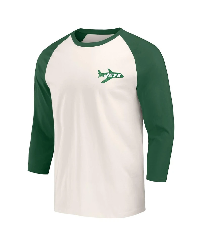Fanatics Men's Kelly Green/White New York Jets Raglan 3/4 Sleeve T-Shirt