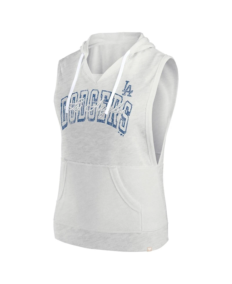 Fanatics Women's Ash Los Angeles Dodgers Lounge Script Sleeveless Pullover Hoodie