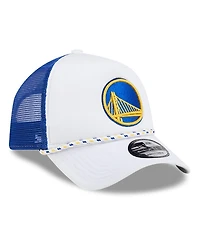 New Era Men's White/Royal Golden State Warriors Court Sport Foam A-Frame 9FORTY Adjustable Trucker Hat