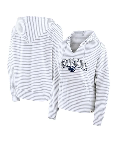 Fanatics Women's White/Gray Penn State Nittany Lions Arch Logo Striped Notch Neck Pullover Hoodie