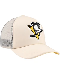 Mitchell & Ness Men's Cream Pittsburgh Penguins Foam Front Trucker Adjustable Hat
