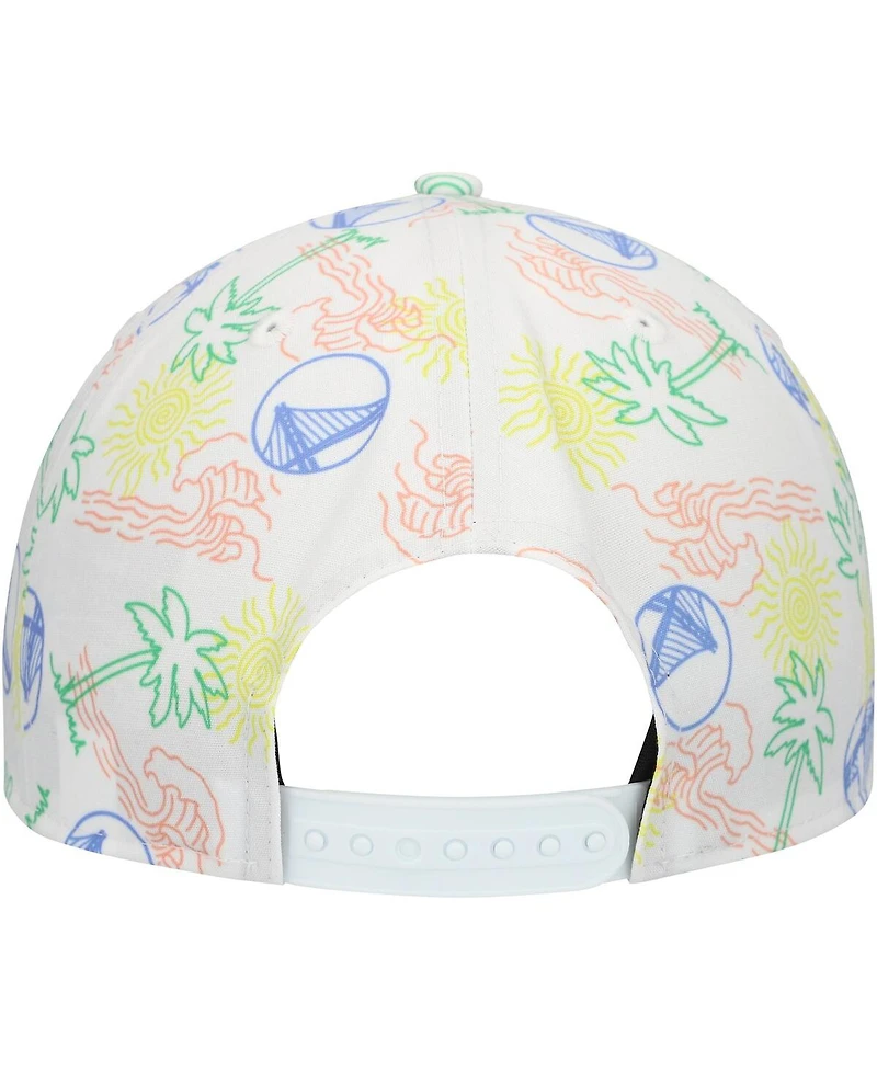 New Era Men's White Golden State Warriors Palm Trees and Waves Golfer Adjustable Hat