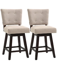 Homcom Counter Height Bar Stools Set of 2, Fabric Tufted Swivel Barstools 26.5 Inch Seat Height with Rubber Wood Legs and Footrest for Dining Room, Ki