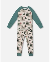 Deux par Deux Baby Boys Organic Cotton Two Piece Pajama Set Gray Mix And Green Printed Reindeer