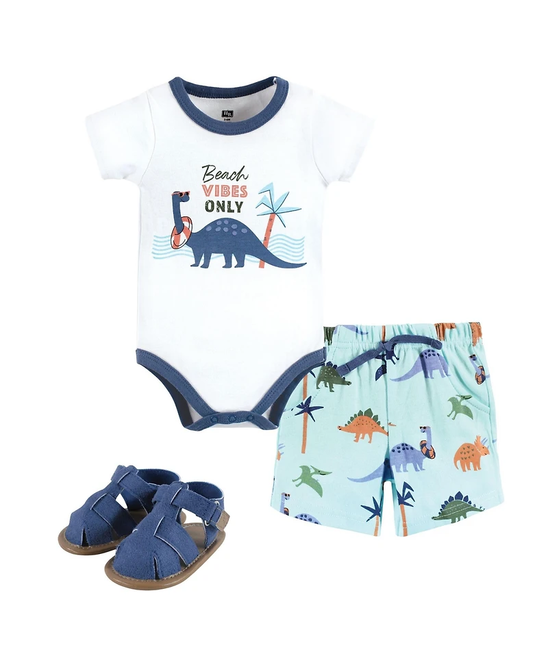 Hudson Baby Boys Breathable Cotton Coordinated Bodysuit, Shorts, and Shoe Outfit