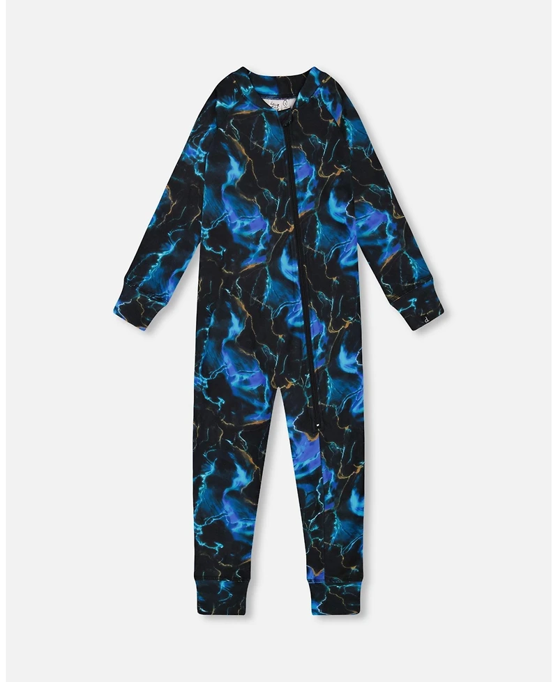 Deux par Toddler Boys One Piece Thermal Underwear Black Printed Storm