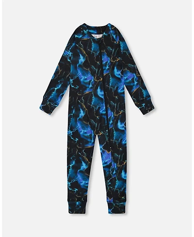 Deux par Toddler Boys One Piece Thermal Underwear Black Printed Storm