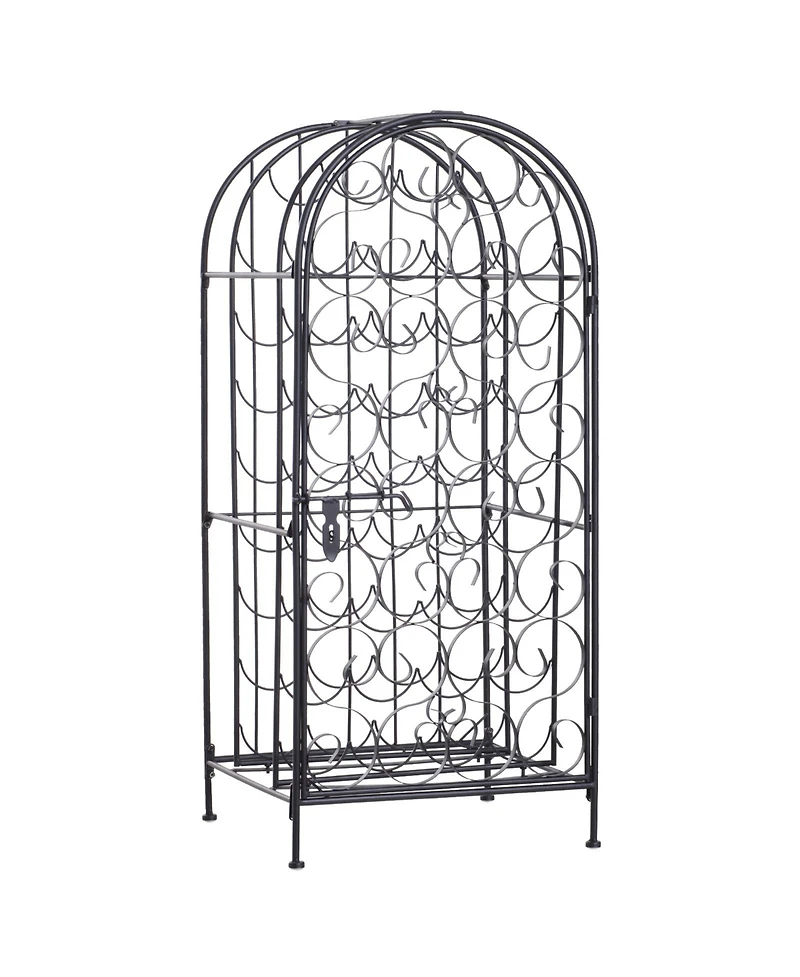 Homcom 35 Bottle Wrought Iron Wine Rack Cabinet with Lock, Black