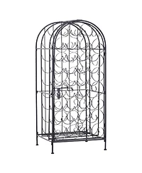 Homcom 35 Bottle Wrought Iron Wine Rack Cabinet with Lock, Black