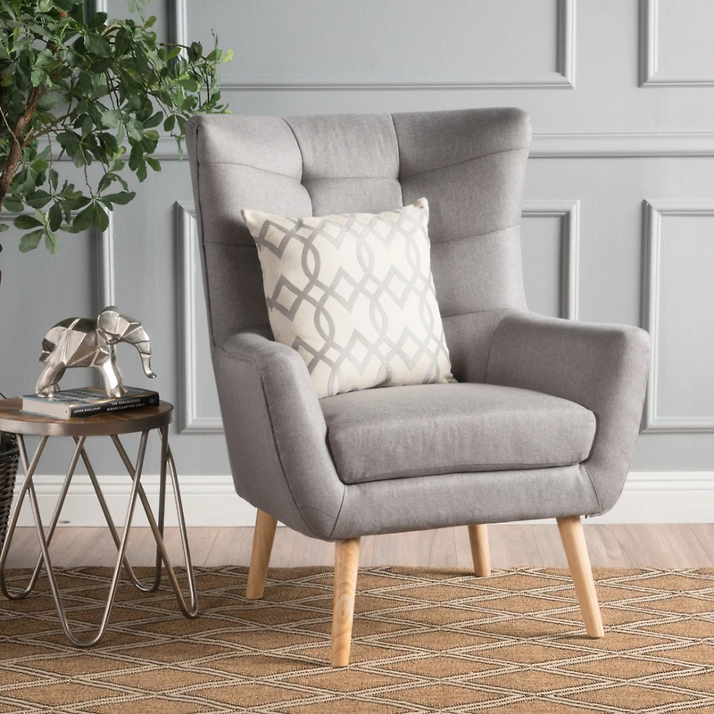 Streamdale Mid-Century Modern Tufted Armchair with Rubberwood Legs
