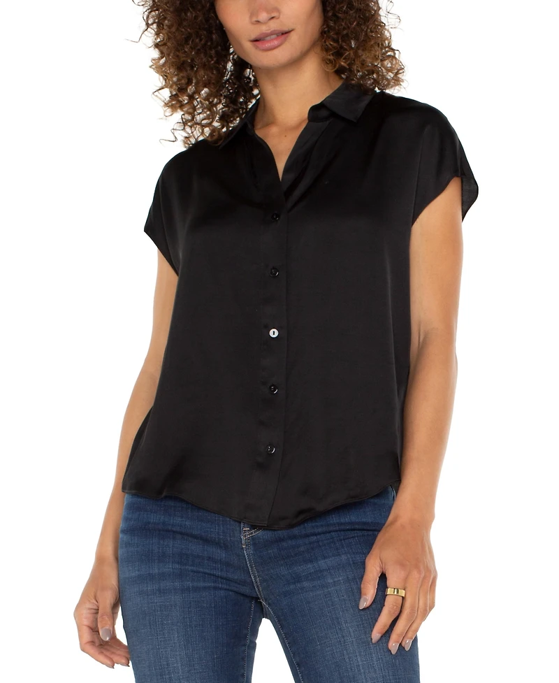 Liverpool Los Angeles Women's Satin Cap-Sleeve Blouse