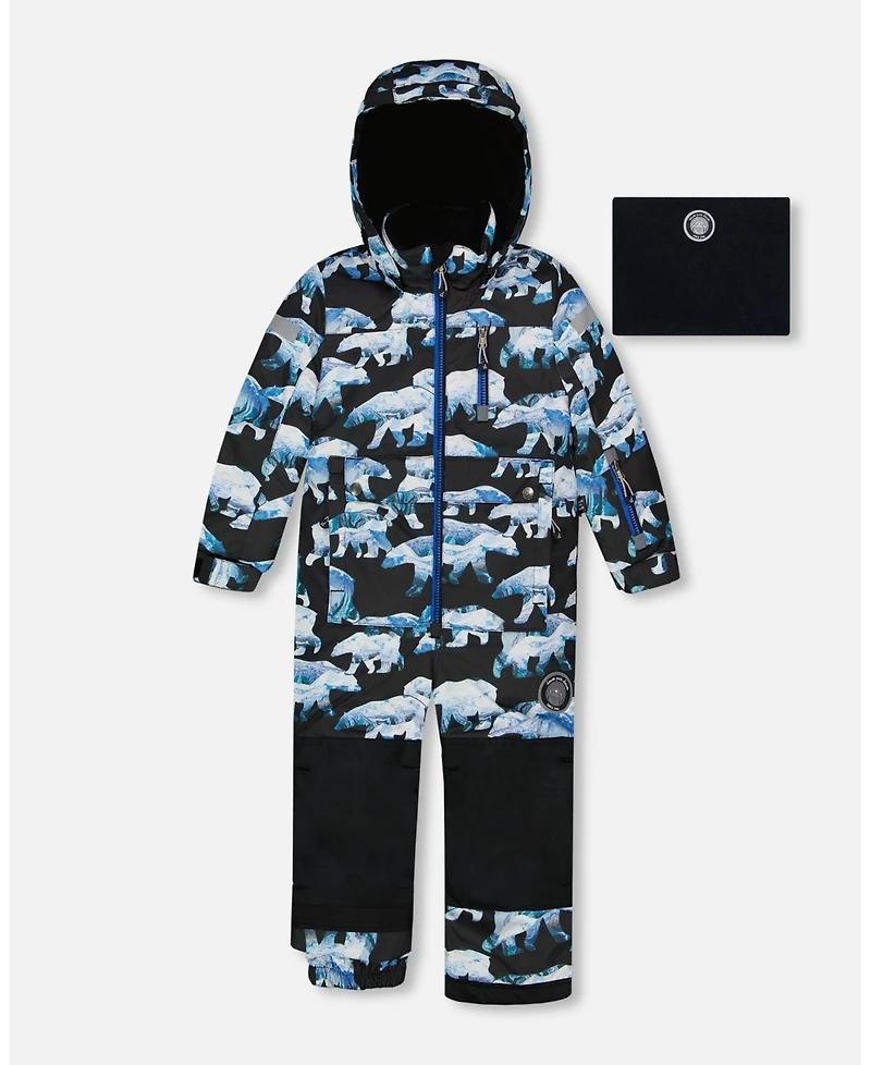 Deux par Deux Toddler Girls One Piece Snowsuit Black Printed Polar Bears - Toddler|Child
